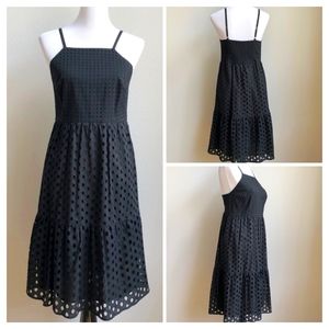 LOFT Black High Cami, Eyelet Midi Dress, Size 2